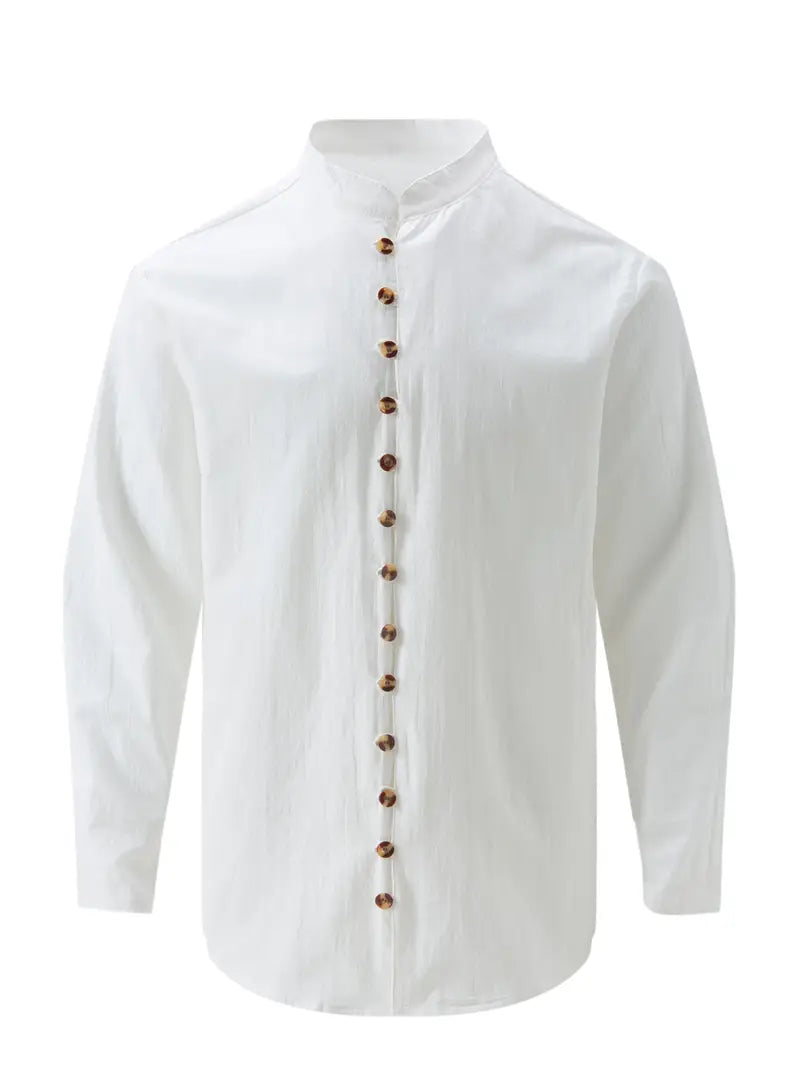 Hudson™ | Long-Sleeved Linen Shirt with Mandarin Collar