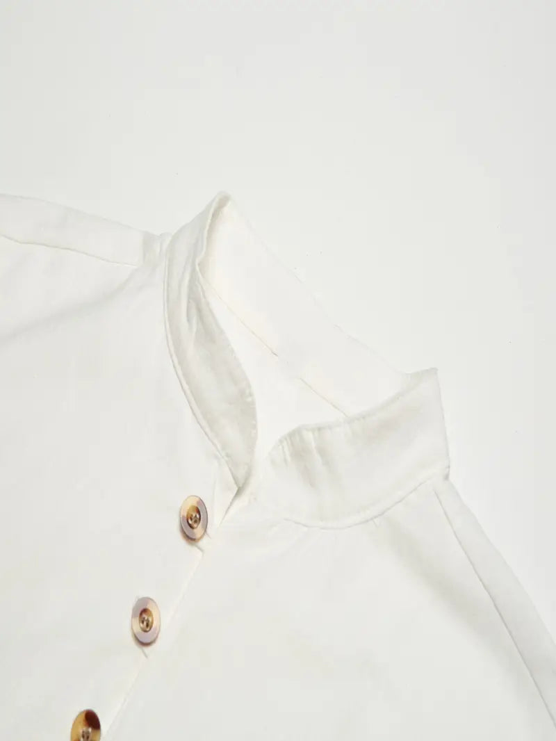 Hudson™ | Long-Sleeved Linen Shirt with Mandarin Collar