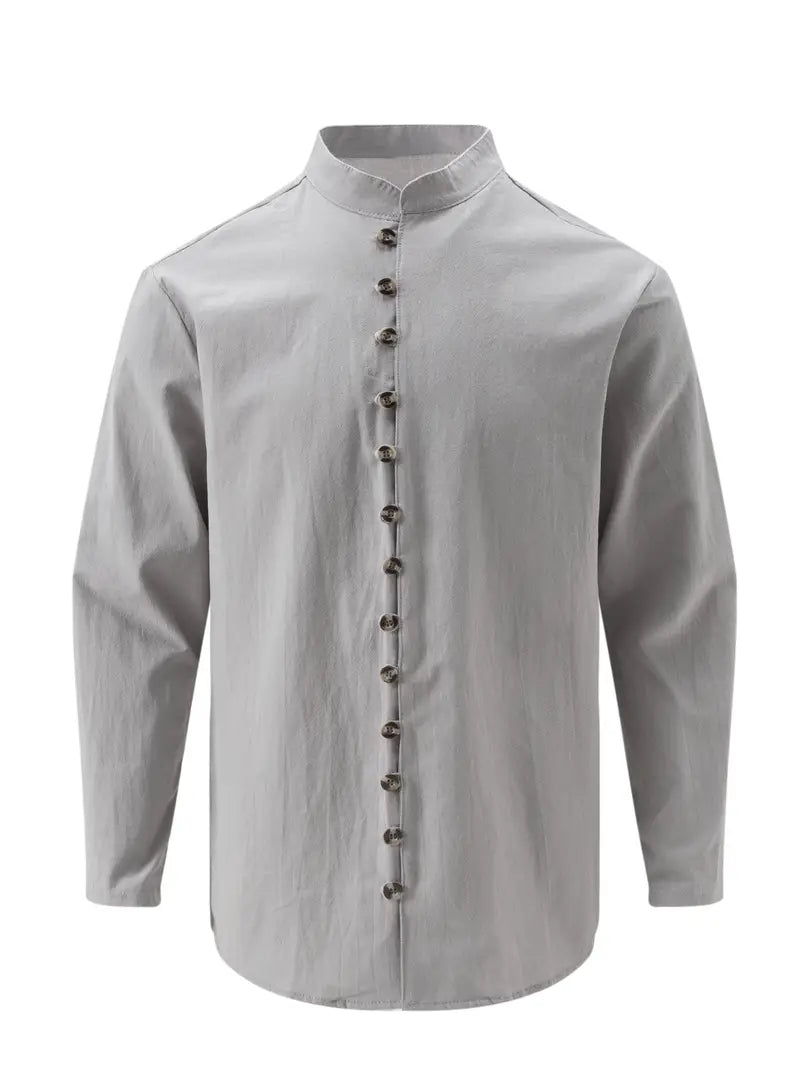 Hudson™ | Long-Sleeved Linen Shirt with Mandarin Collar