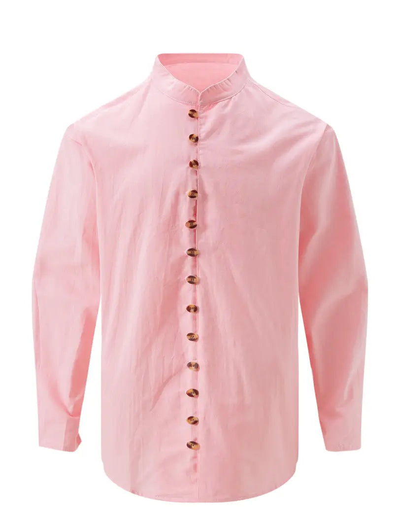 Hudson™ | Long-Sleeved Linen Shirt with Mandarin Collar