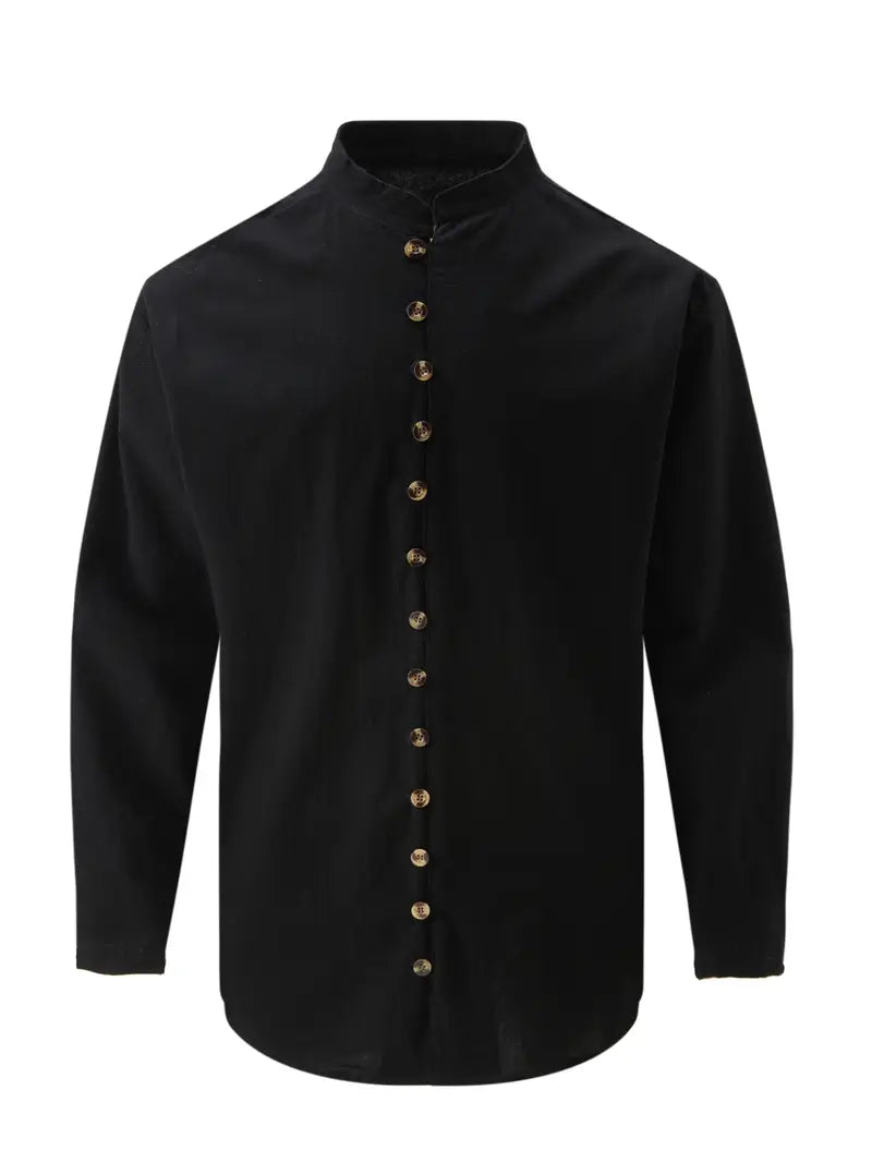 Hudson™ | Long-Sleeved Linen Shirt with Mandarin Collar