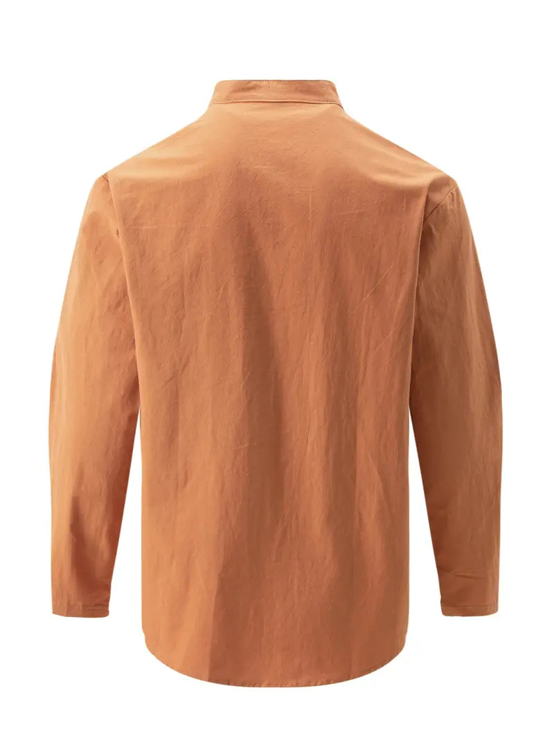 Hudson™ | Long-Sleeved Linen Shirt with Mandarin Collar