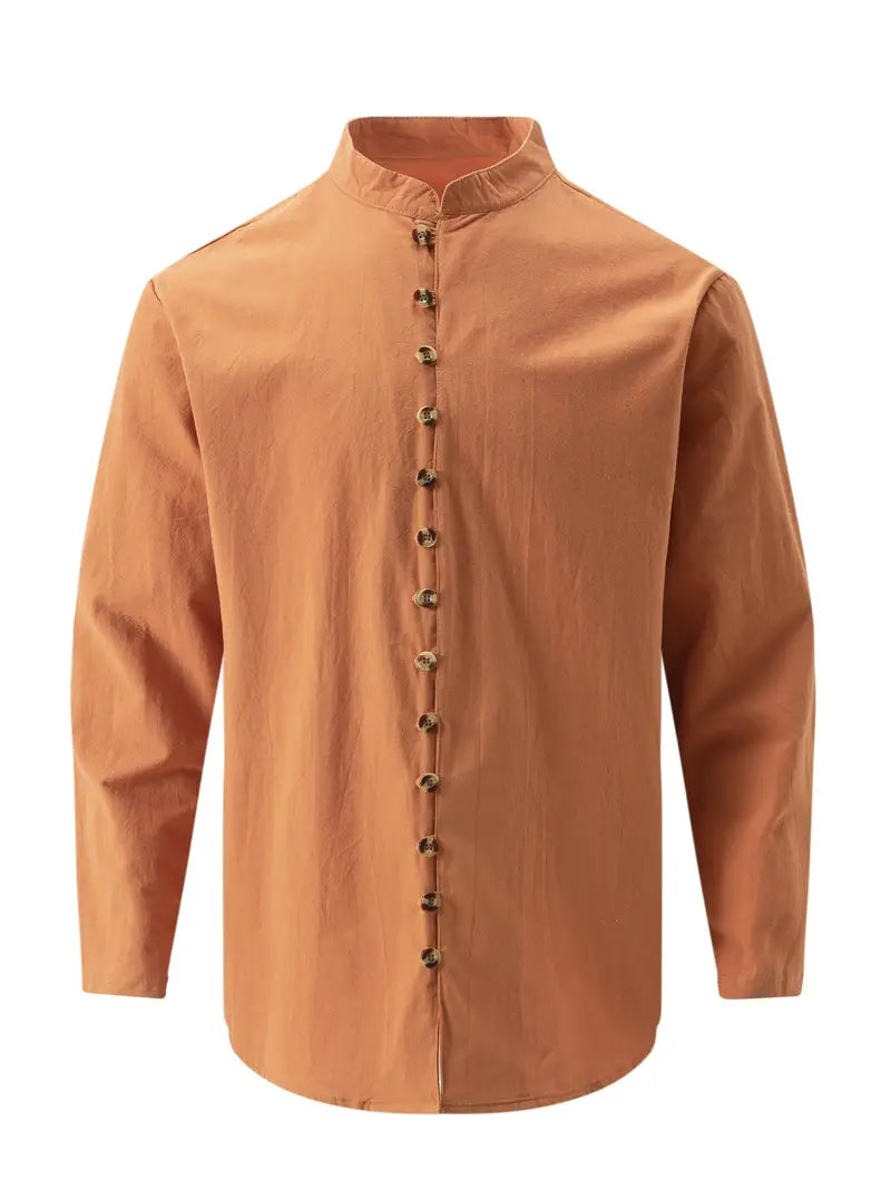 Hudson™ | Long-Sleeved Linen Shirt with Mandarin Collar