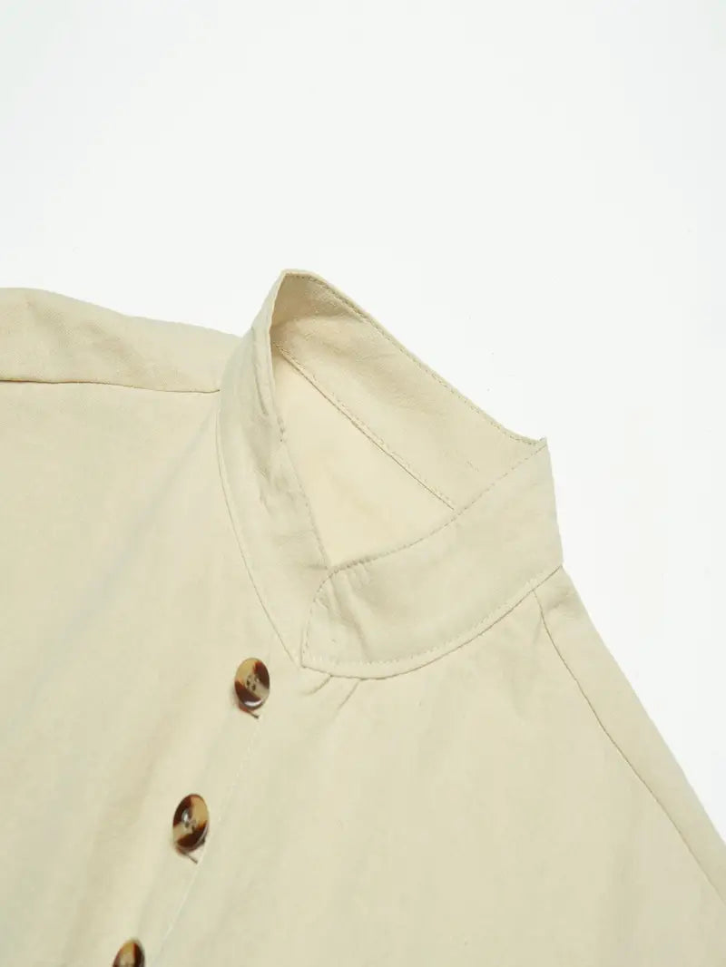 Hudson™ | Long-Sleeved Linen Shirt with Mandarin Collar