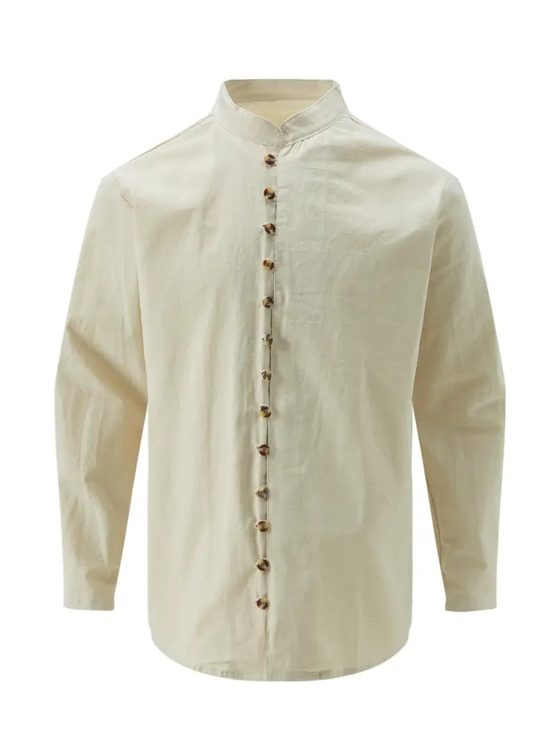 Hudson™ | Long-Sleeved Linen Shirt with Mandarin Collar