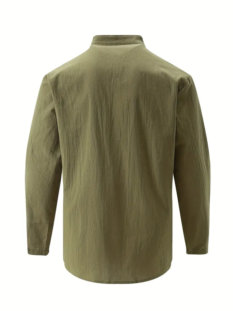 Hudson™ | Long-Sleeved Linen Shirt with Mandarin Collar