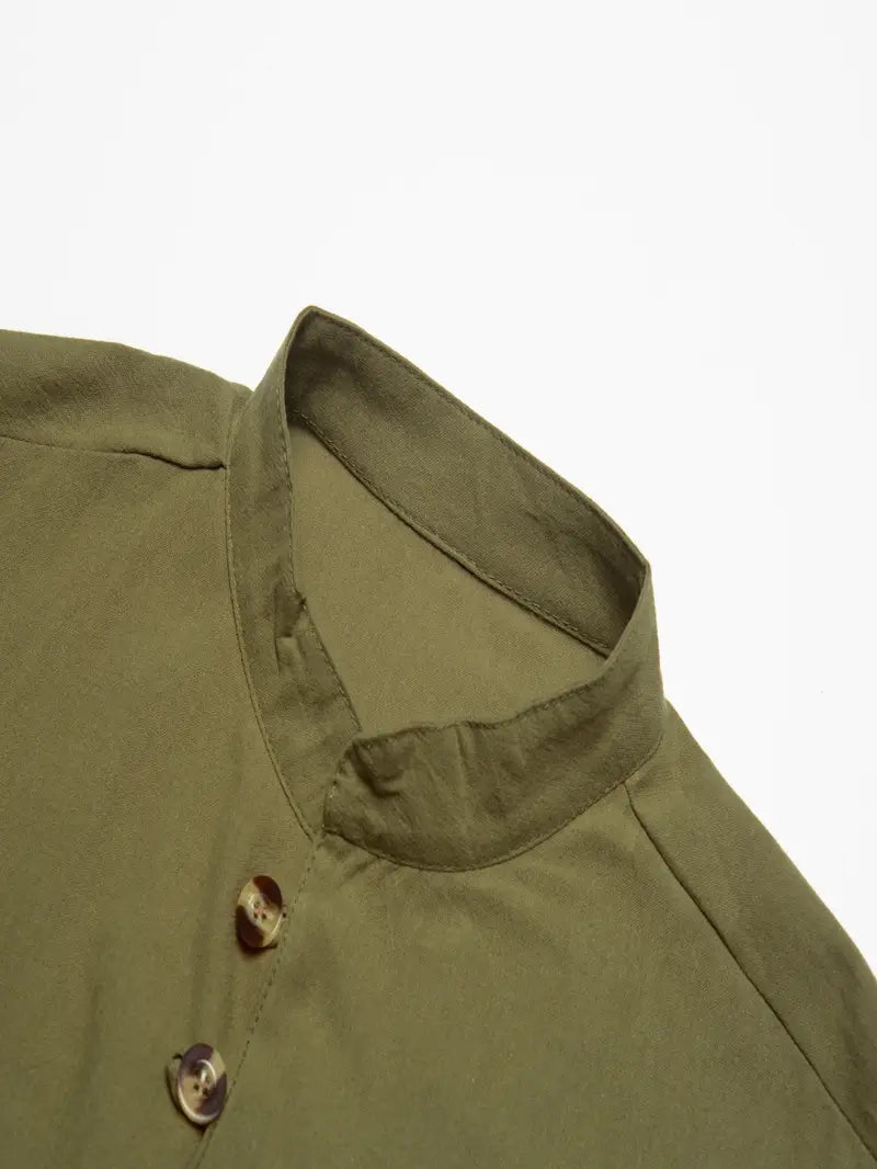 Hudson™ | Long-Sleeved Linen Shirt with Mandarin Collar