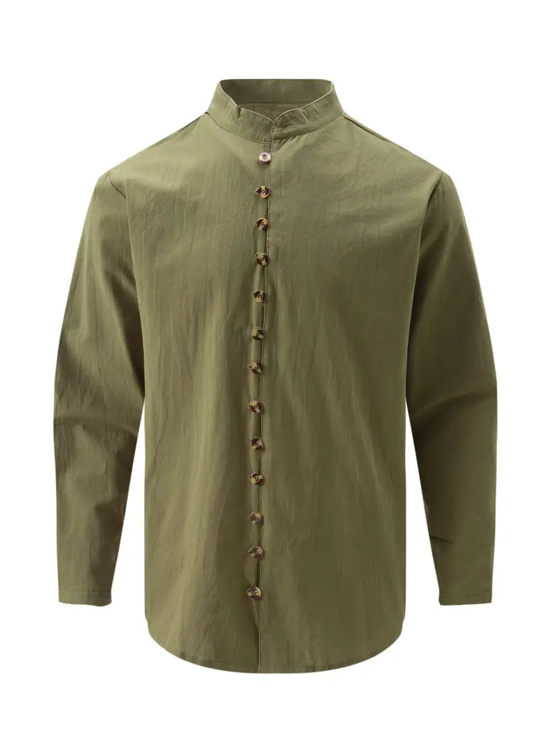 Hudson™ | Long-Sleeved Linen Shirt with Mandarin Collar