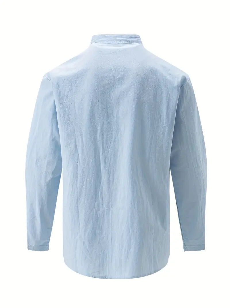 Hudson™ | Long-Sleeved Linen Shirt with Mandarin Collar