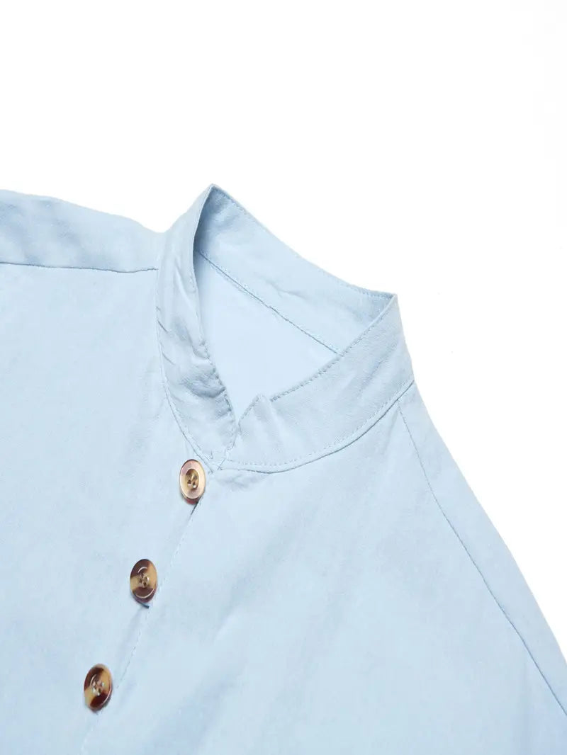 Hudson™ | Long-Sleeved Linen Shirt with Mandarin Collar