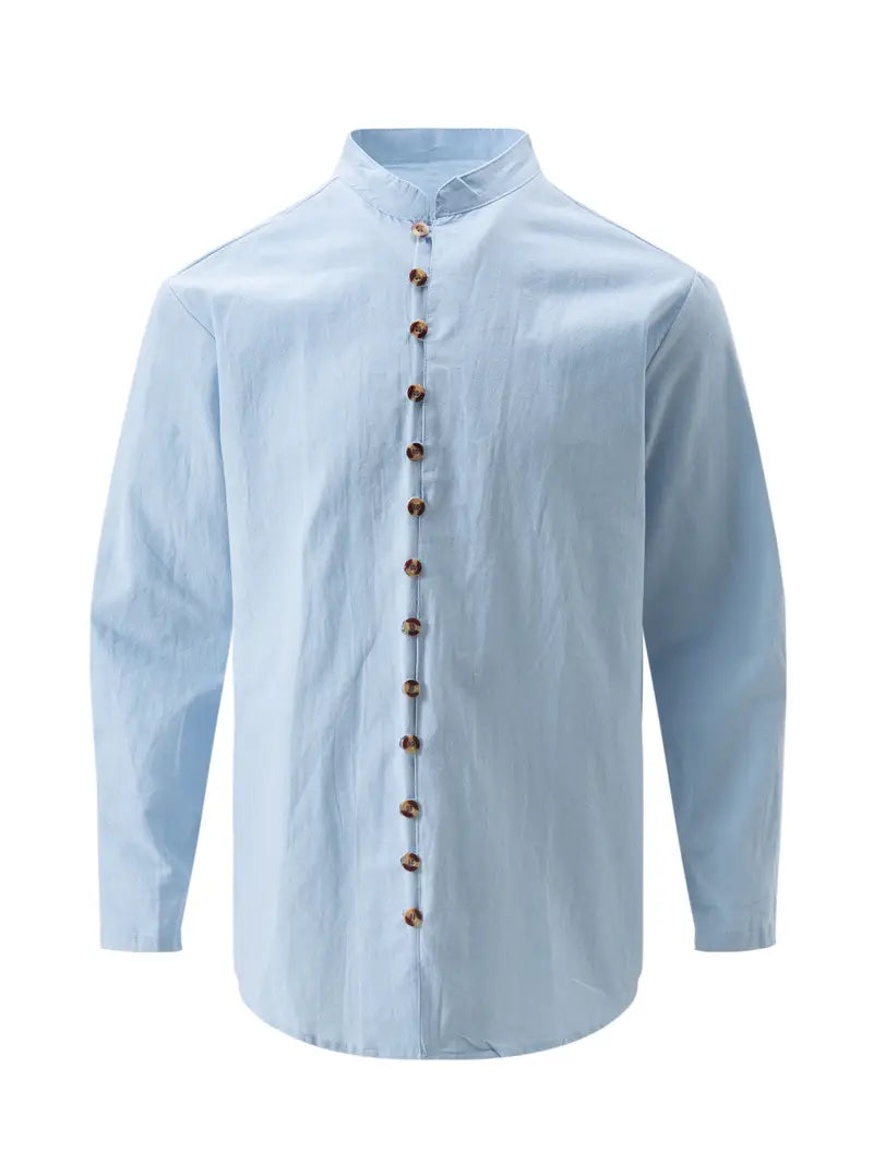 Hudson™ | Long-Sleeved Linen Shirt with Mandarin Collar