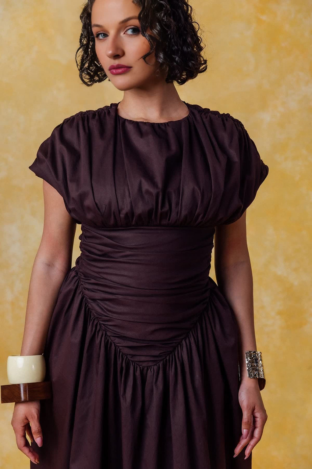 Adesuwa Ruched Cotton Long Dress (Buy 2 Free Shipping)